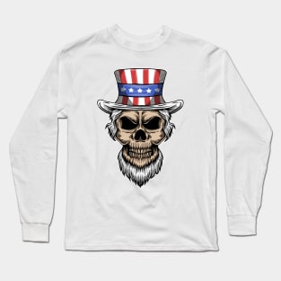 Uncle Sam Skull 4th of July American Patriotic Gift Long Sleeve T-Shirt